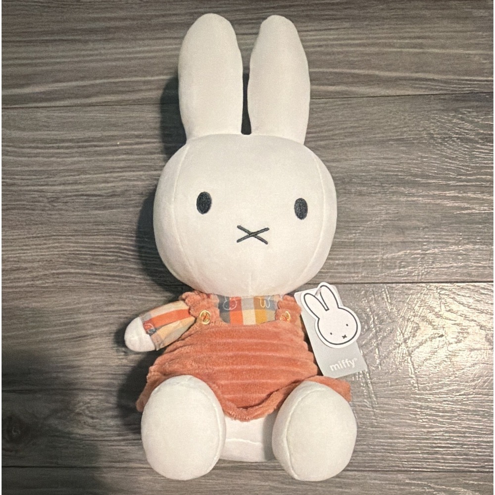 Miffy Rabbit Plush Stuffed Animal, White & Orange Bunny Outfit w/ Tag